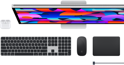 AirPods, Studio Display, Magic Keyboard, Magic Mouse, Magic Trackpad, MagSafe Ladekabel